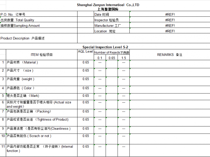 Shanghai Zanyun International Trade Co., Ltd. Qualitätskontrolle